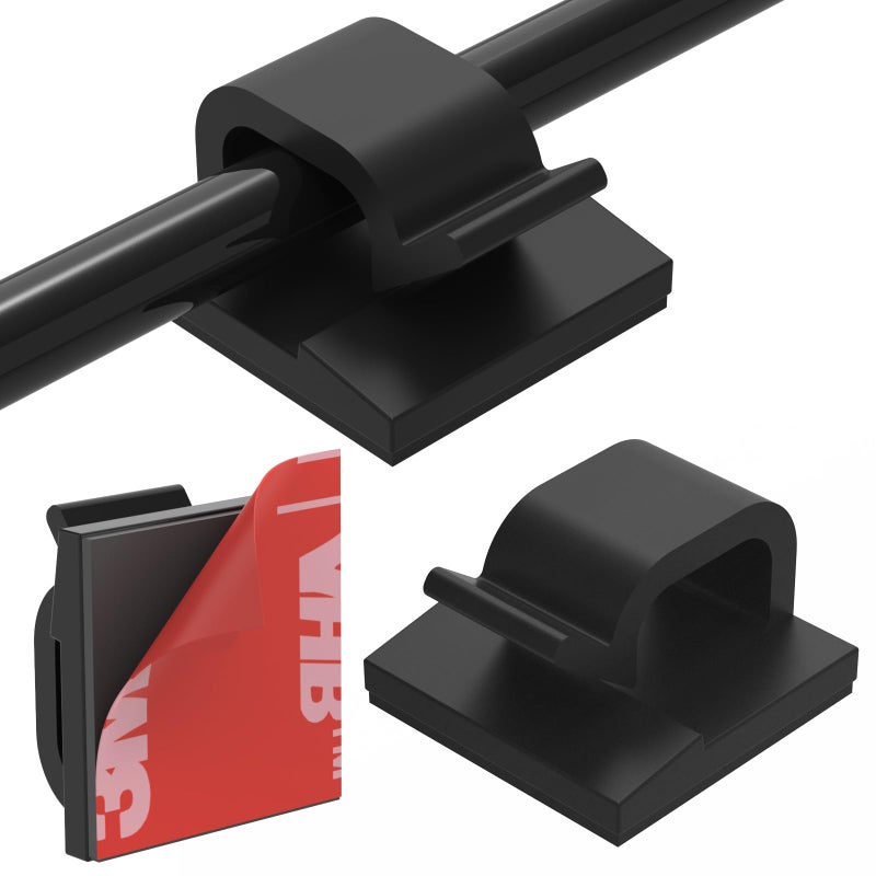 Yocice Cable Clips 40pcs with Strong Adhesive Tapes,Wire Holder Organizer Cord Management for Car, Office and Home (Black- CC05(40PCS)) - Image 1